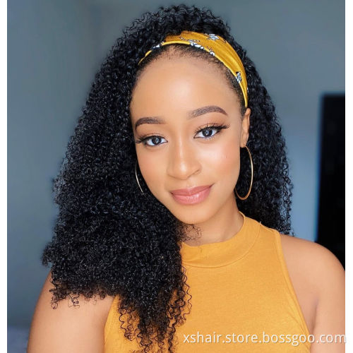 Wholesale Kinky Curly Virgin Cuticle Aligned Hair Vendors, Free Samples Human Hair Wigs None Lace Headband Wig